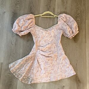 Elegant Pink Puff Sleeve Dress